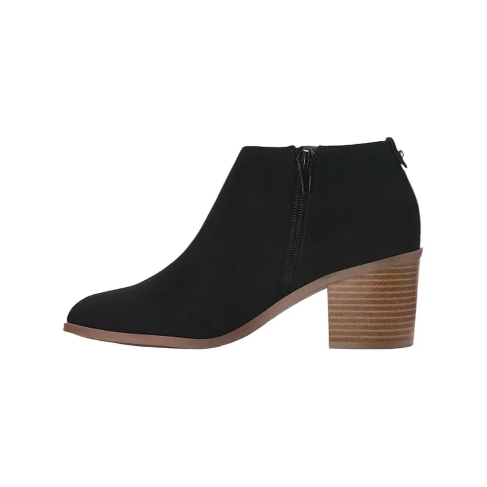 NWOB Style & Co Felaa Black Bootie Asymmetrical V‑Notch Round Toe Block Heel 7